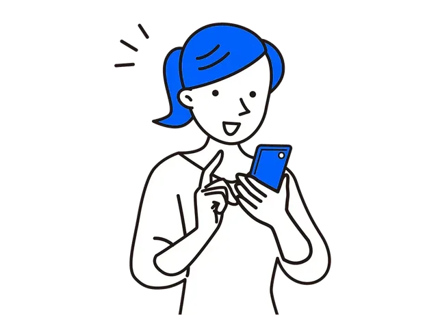 スマートフォンで店舗情報を確認する人物のイラスト